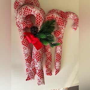Vintage Candy Cane Lot Of 6 Crafts Wreaths Ornaments Made From Fabric 18in Long